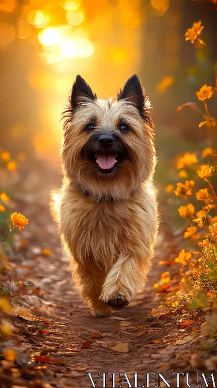 Happy Dog in Sunlit Forest AI Image