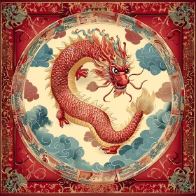 Stylized Dragon in Circular Frame