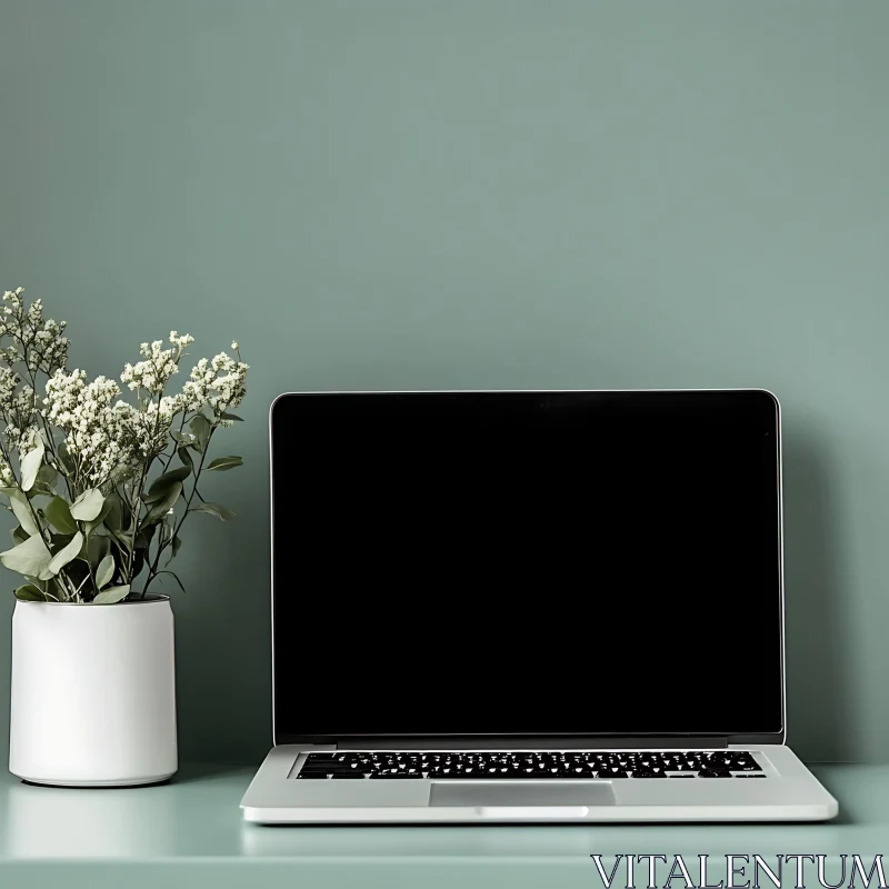 Modern Workspace Design with Laptop and Plants AI Image