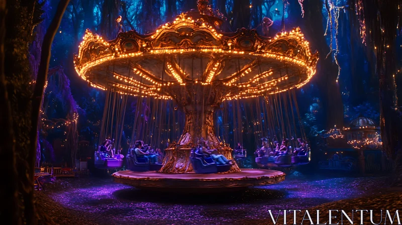 AI ART Fantasy Forest Carousel at Night