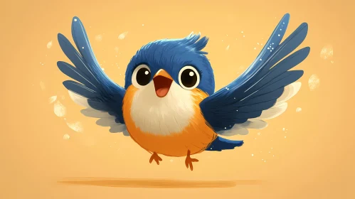 Joyful Blue and Orange Bird Drawing