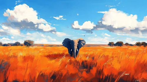 Elephant Amidst Vibrant Savanna Landscape