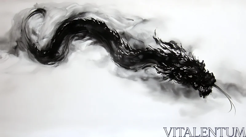 AI ART Serpentine Dragon in Ink Wash Style