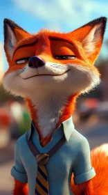 Playful Cartoon Fox in Blue Shirt