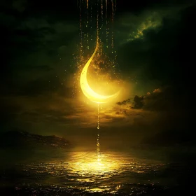 Mystical Crescent Moon Over Dark Waters