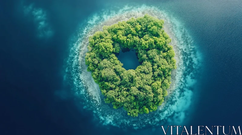 AI ART Circular Tropical Island Surrounded by Blue Waters