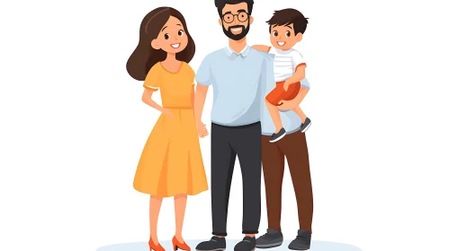 Cartoon Family Portrait with Joyful Expression