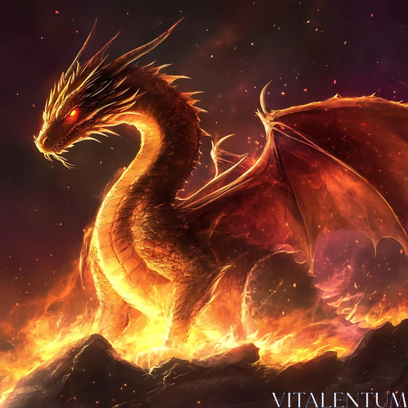 AI ART Dragon in Flames Digital Artwork