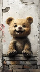 Joyful Bear Cub in Urban Setting