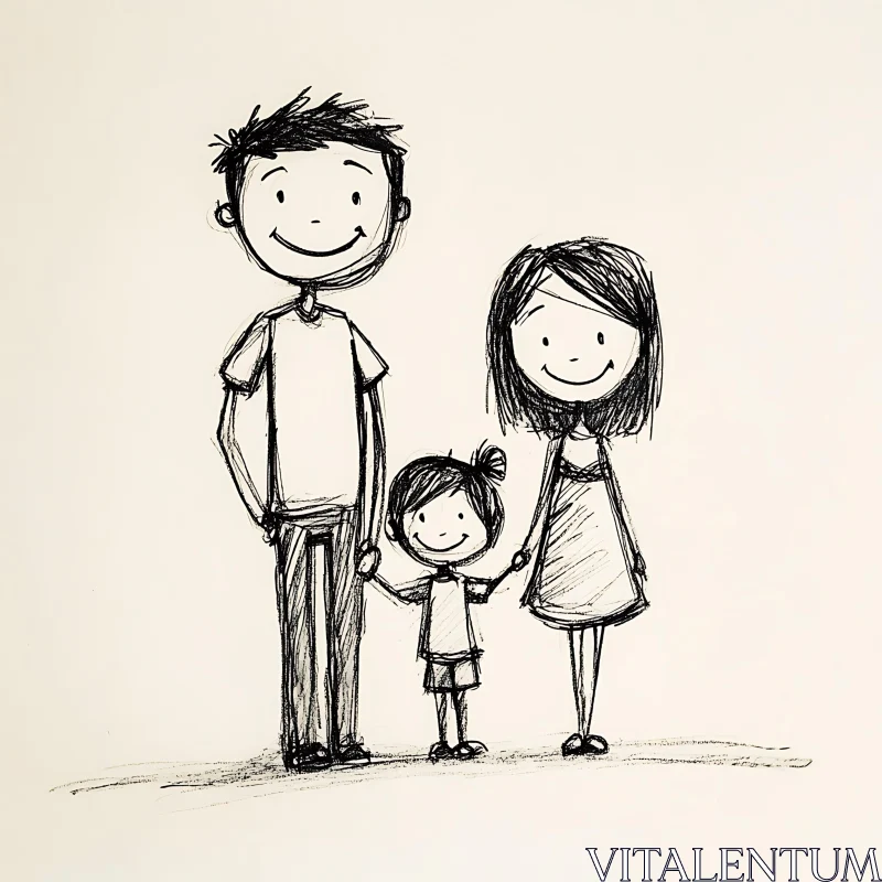 AI ART Whimsical Family Portrait in Simple Lines