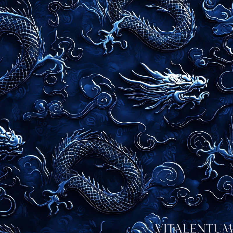 AI ART Blue Dragon and Cloud Motif