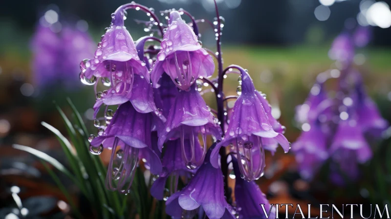 Captivating Purple Flowers with Water Droplets - A Traditional British Landscape AI Image
