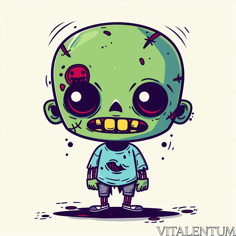 AI ART Cartoon Illustration of Surprised Little Zombie