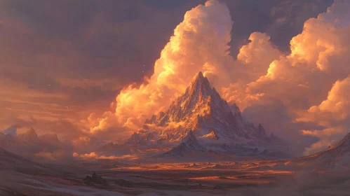 Sunset-Illuminated Peaks with Dramatic Clouds