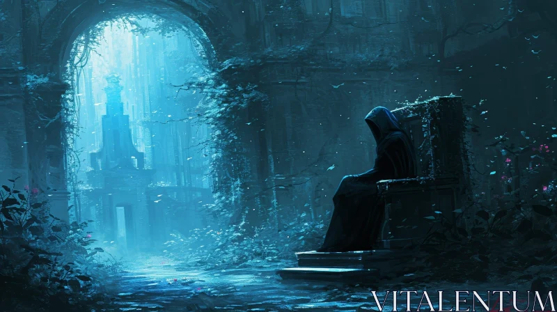 Dark Fantasy Concept Art: Ruined City with Ominous Statue AI Image