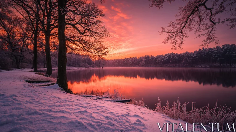 AI ART Serene Winter Landscape with Sunset Reflection