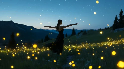 Woman in Dress with Fireflies