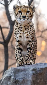 Cheetah on Rock in Evening Light