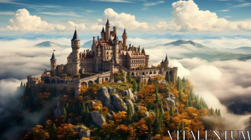 Enchanting Fairy Tale Castle Amidst Autumn Foliage AI Image
