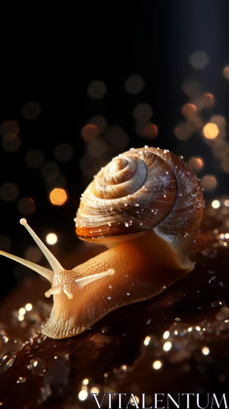 Enchanting Snail Journey in a Sparkling Dark Background AI Image