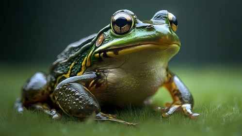 Detailed Frog on Dewy Grass