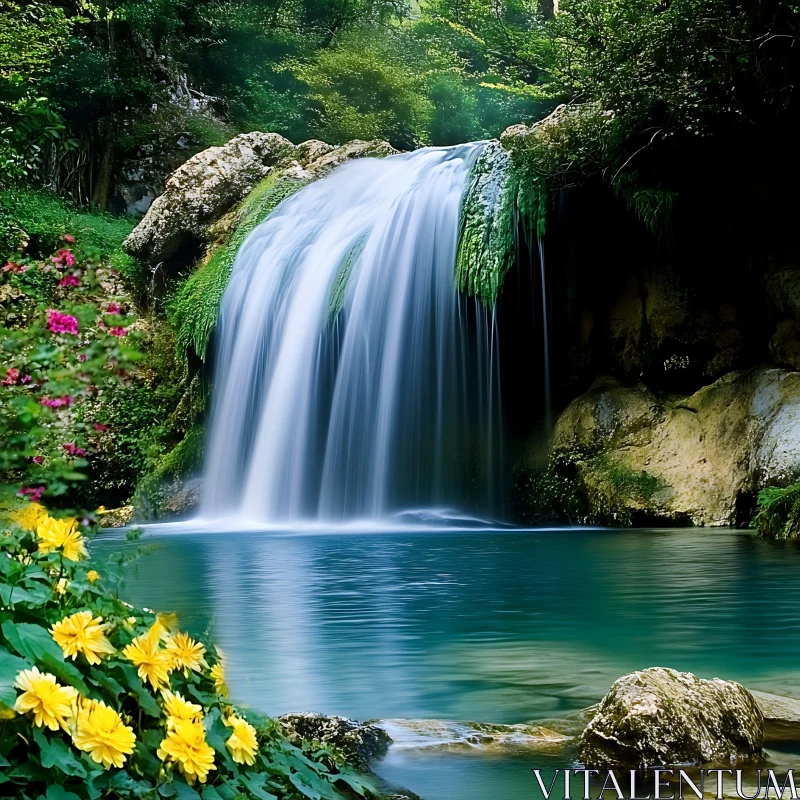 Beautiful Waterfall in Serene Nature AI Image