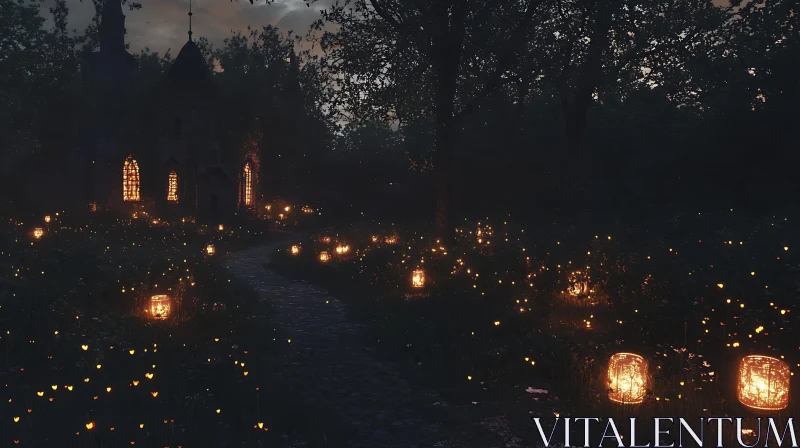 Lantern Lit Path at Night AI Image