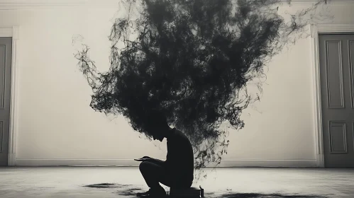 Monochrome Silhouette with Swirling Smoke