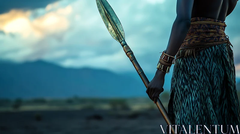 Tribal Warrior Holding a Spear AI Image