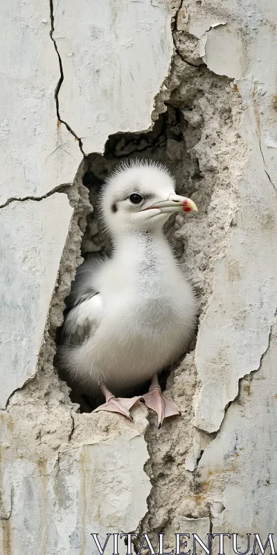 Seagull Chick Portrait in Ruined Wall AI Image