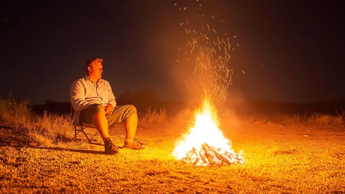 Contemplative Night by the Fire