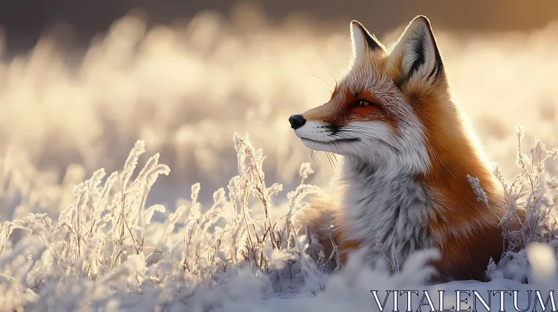 Fox Resting in Snowy Field AI Image