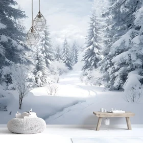 Serene Winter Landscape with Tall Pine Trees