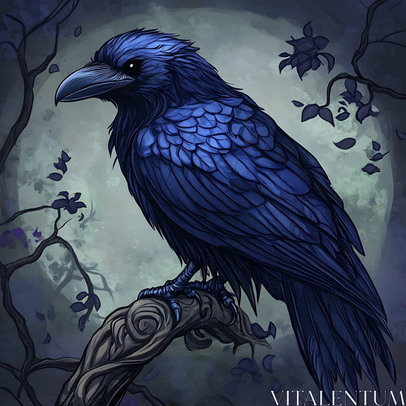 Raven on a Branch AI Image