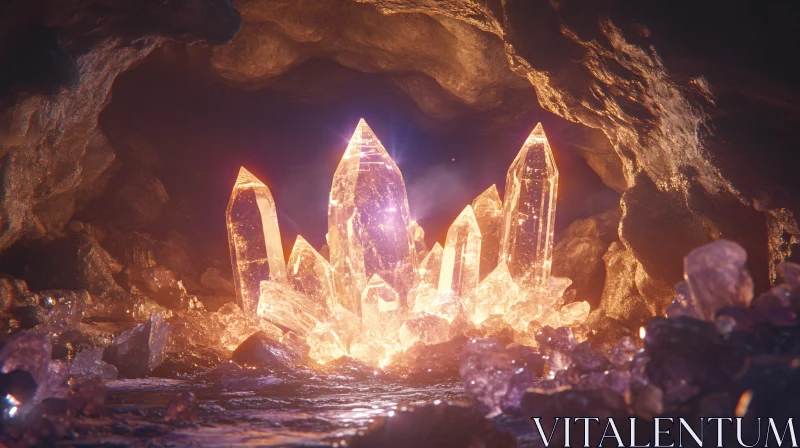 AI ART Glowing Crystals in a Rocky Cave