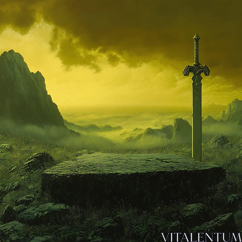 Sword on Stone Platform AI Image