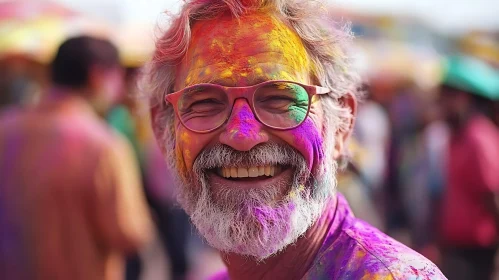 Man Covered in Holi Powder Smiling