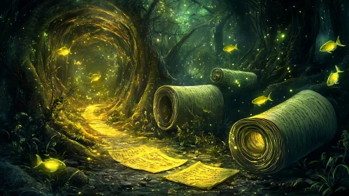 Mystical Forest Scene with Ancient Magic