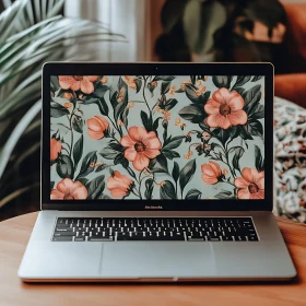 Laptop with Floral Digital Wallpaper