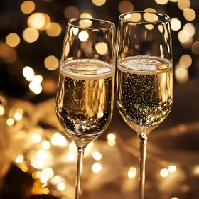 Two Champagne Glasses with Golden Bokeh