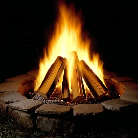 Inviting Campfire with Wood and Flames at Night