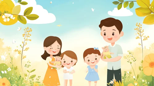 Cartoon Family Portrait of Happiness