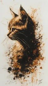 Elegant Feline Ink Painting