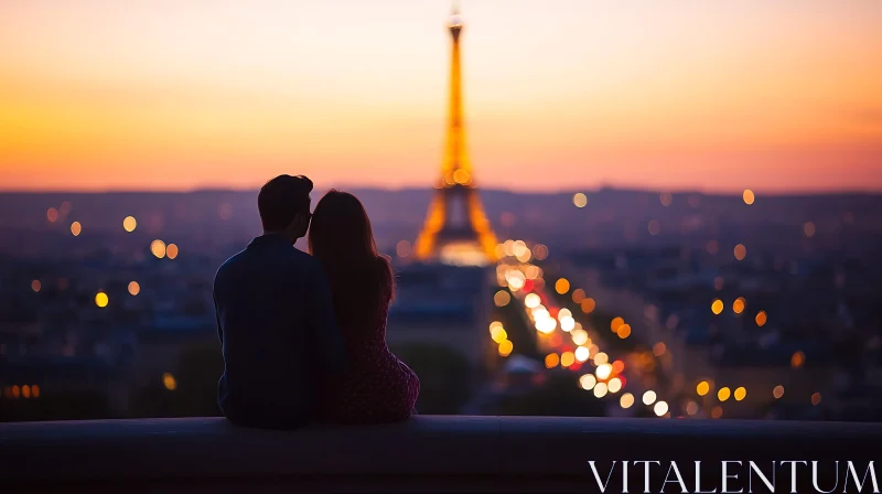 Couple watching sunset in Paris AI Image