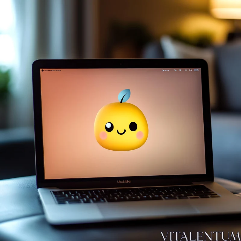 AI ART Adorable Yellow Emoji with Green Leaf on Laptop Screen