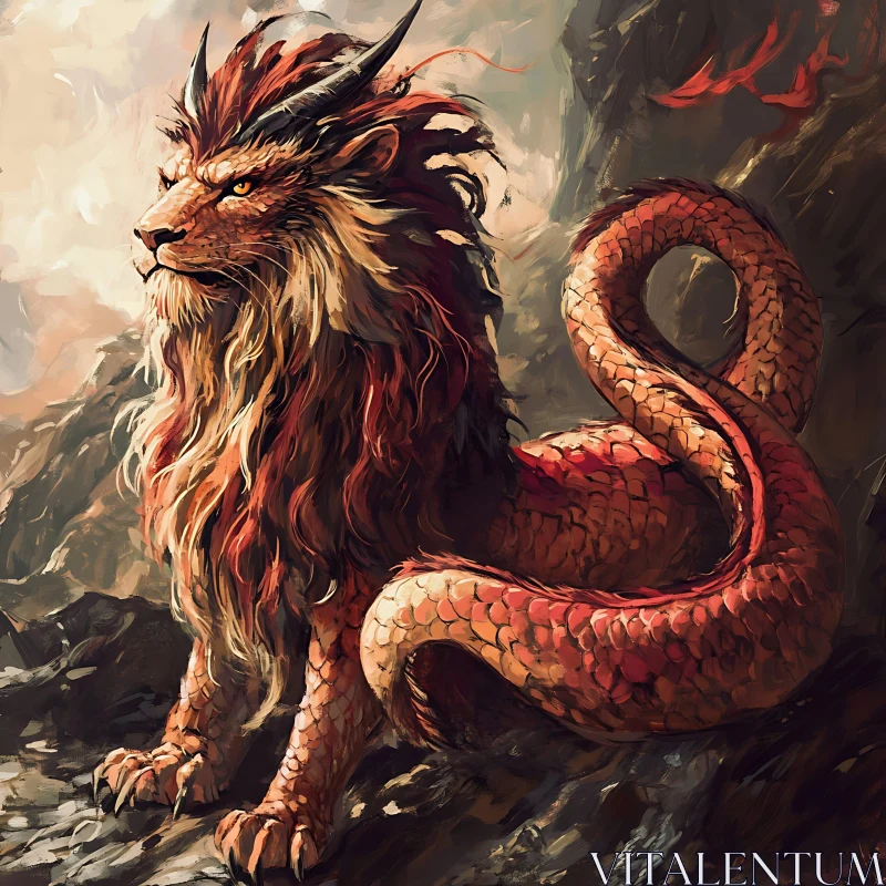 AI ART Crimson Scaled Lion Dragon Artwork