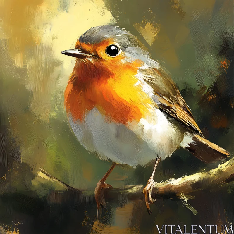 Artistic Robin Portrait on a Twig AI Image