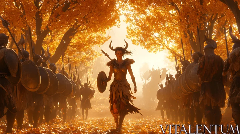 AI ART Forest Warrior in Golden Light