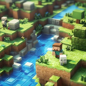 Blocky Minecraft World Serene River Scene