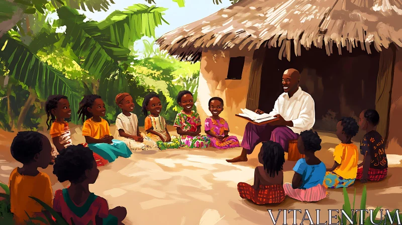 African Village School Scene AI Image